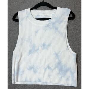 Aerie | Women's Blue White Juniors Sleeveless Ribbed Knit Crop Top | Large
